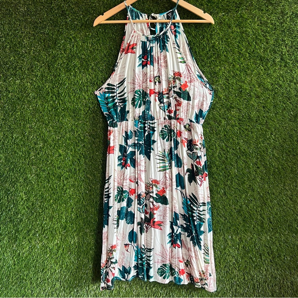 SHEIN Curve Tropical Print Tie Back Dress